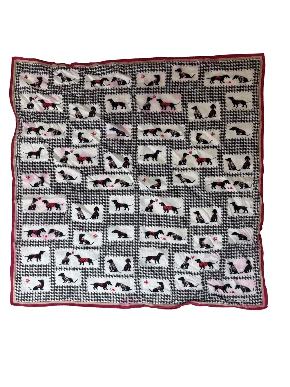 Burberry Black, White and Red Dog Print Scarf